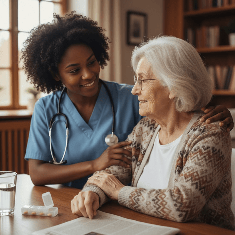 Healthcare professional with client